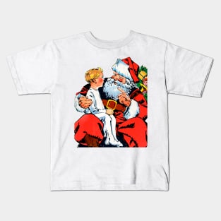 little boy asks Santa Claus for gifts for his merry Christmas Retro Vintage Comic Book Kids T-Shirt